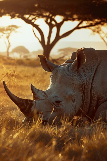 View of wild rhino in nature