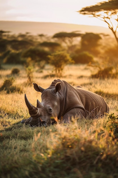 Free Photo view of wild rhino in nature