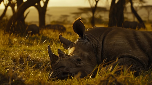 View of wild rhino in nature