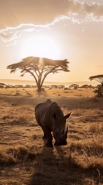 Free photo view of wild rhino in nature