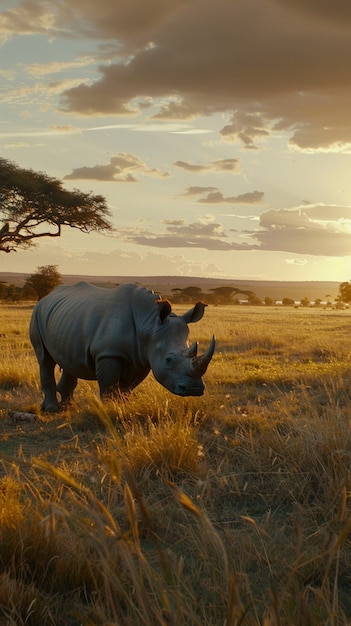 View of wild rhino in nature