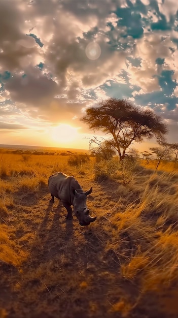 View of wild rhino in nature