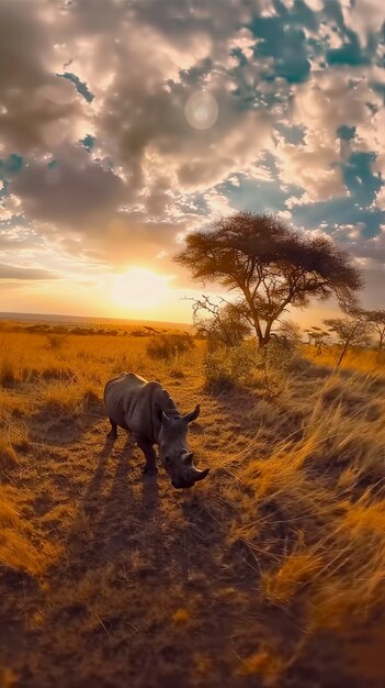 View of wild rhino in nature