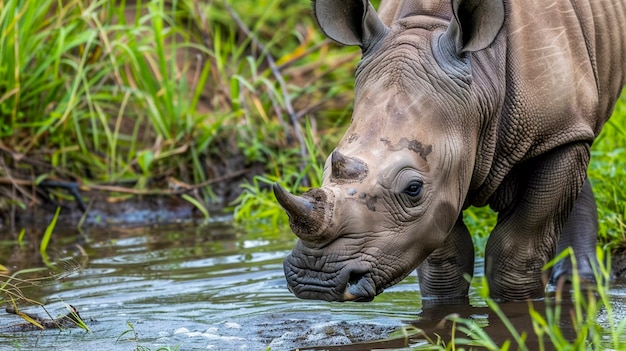 Free Photo view of wild rhino in nature