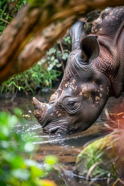 Free Photo view of wild rhino in nature