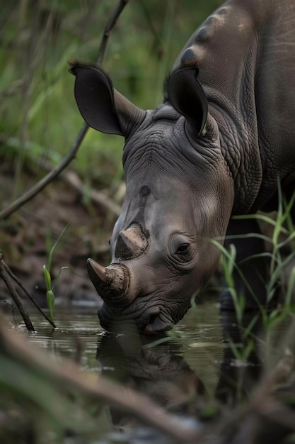 View of wild rhino in nature