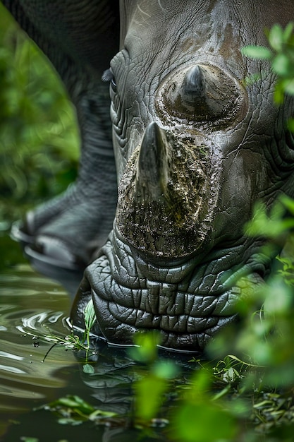 Free Photo view of wild rhino in nature