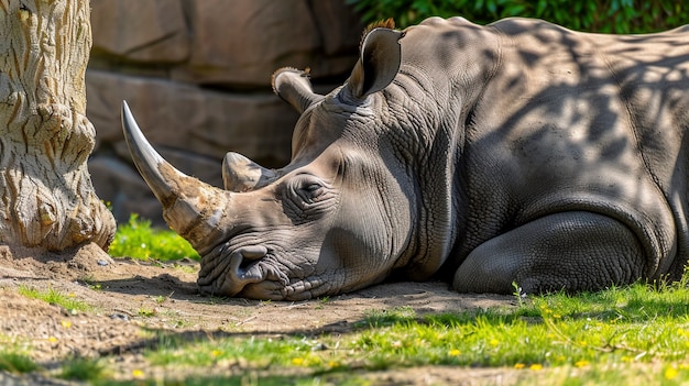 View of wild rhino in nature