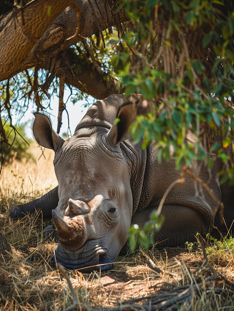 View of wild rhino in nature