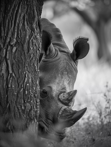 View of wild rhino in nature