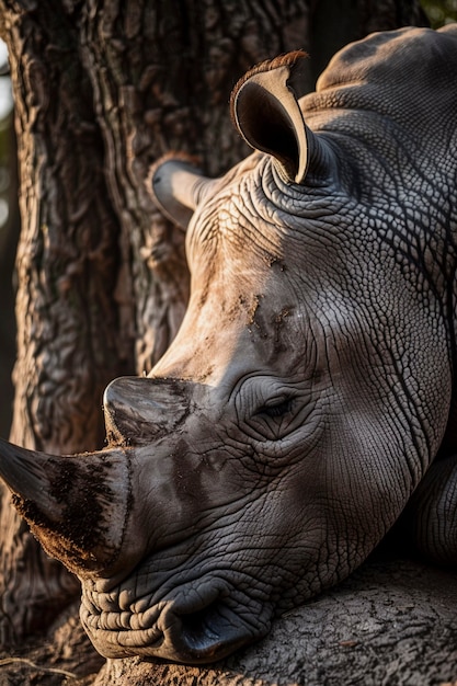 View of wild rhino in nature