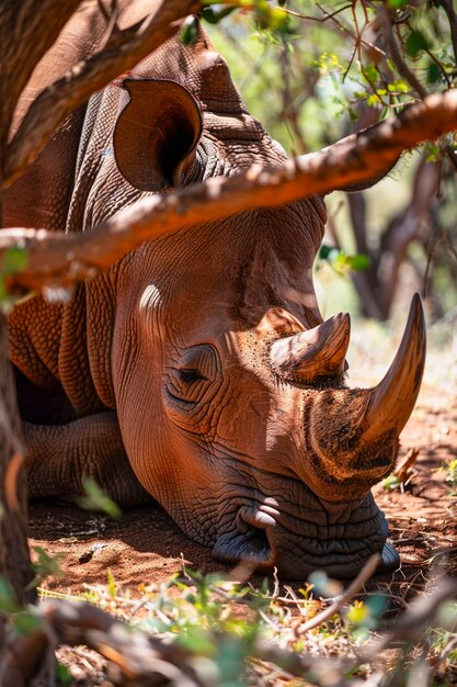 View of wild rhino in nature