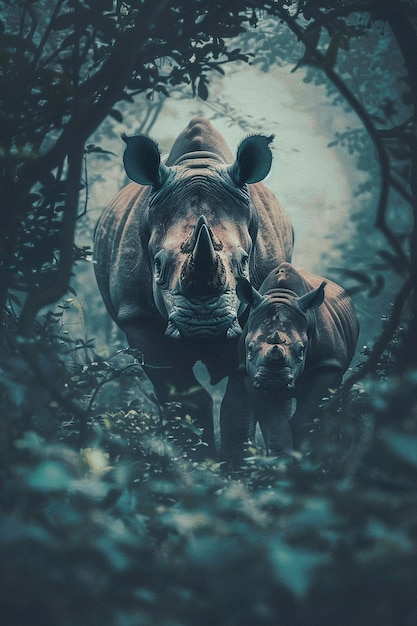 View of wild rhino in nature