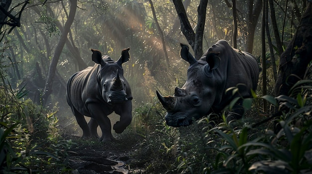 View of wild rhino in nature