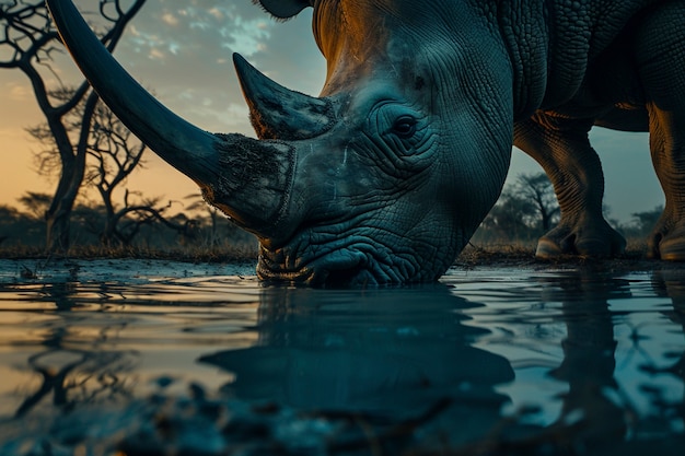 View of wild rhino in nature