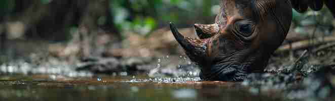 Free photo view of wild rhino in nature