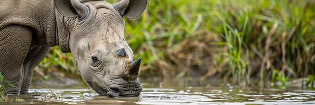 Free Photo view of wild rhino in nature