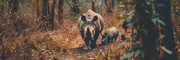 View of wild rhino in nature