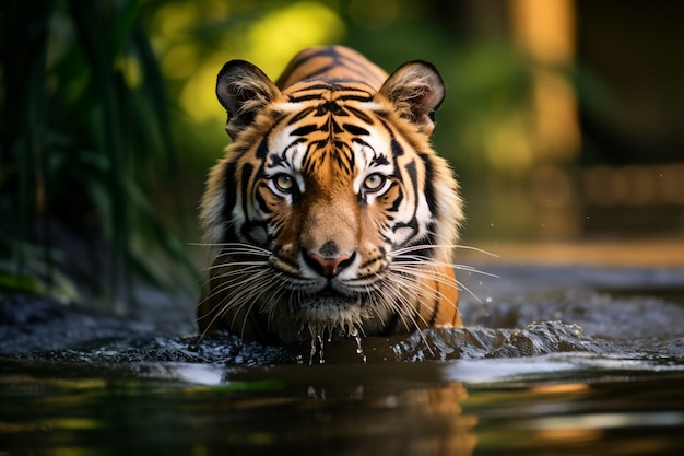 View of wild tiger in water