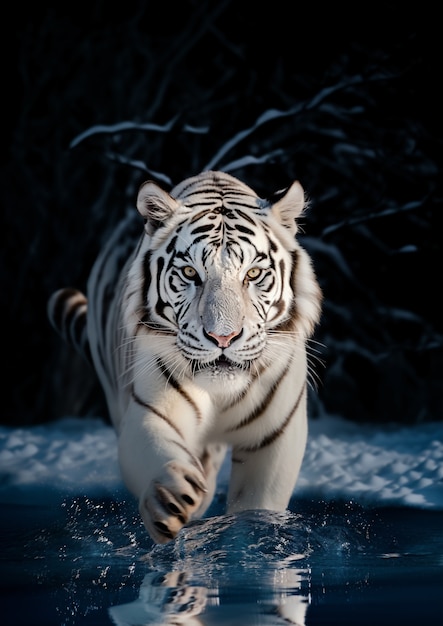 View of wild white tigers in nature