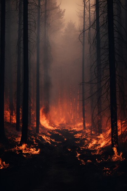 View of wildfire burning nature