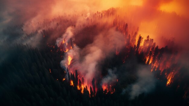 View of wildfire burning nature