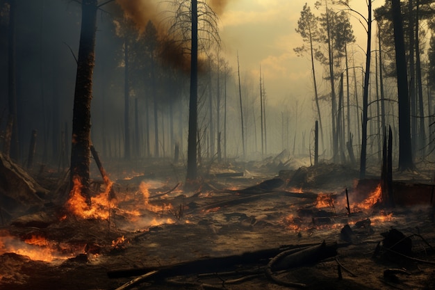 View of wildfire burning nature