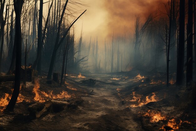 View of wildfire burning nature