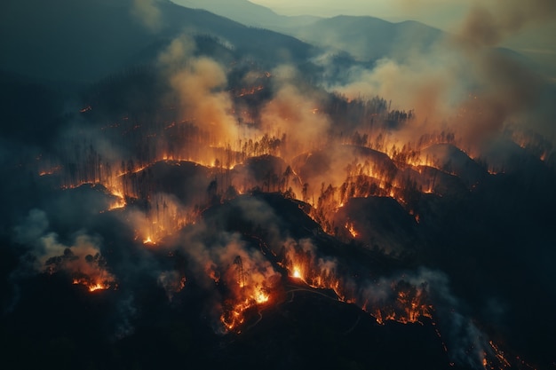 View of wildfire burning nature