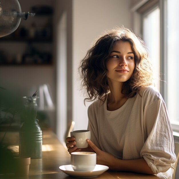 View of woman holding cup of coffee