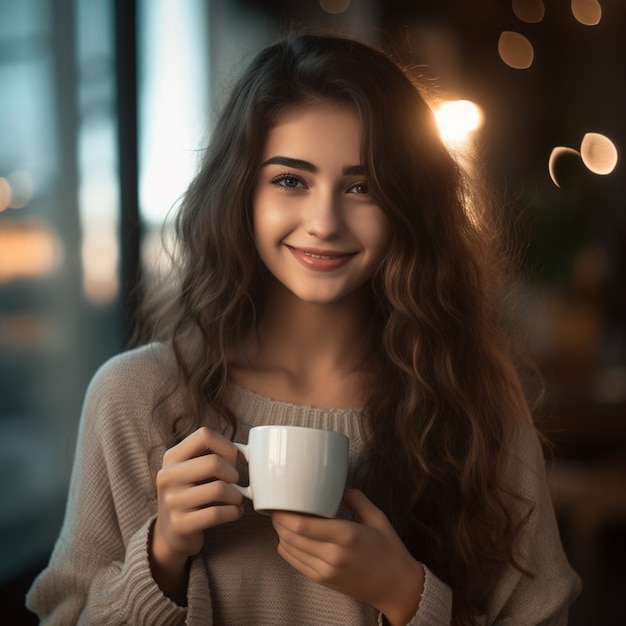 View of woman holding cup of coffee