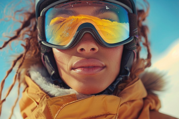 Free Photo view of woman snowboarding with pastel shades and dreamy landscape