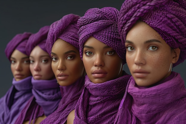 Free photo view of woman wearing purple scarf for women's day celebration