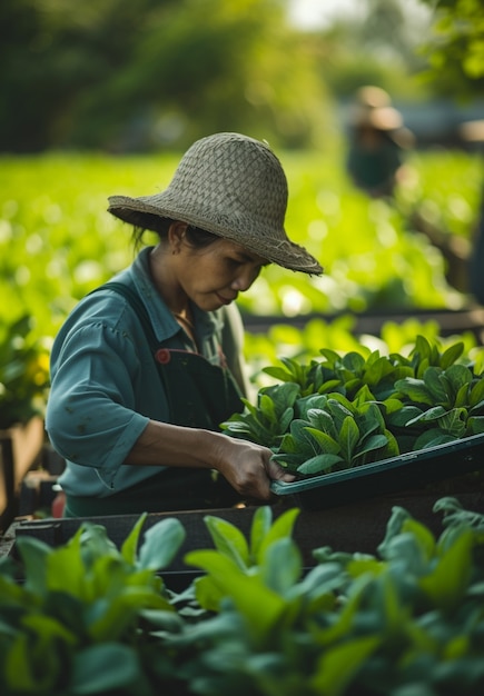 View of woman working on the agricultural sector to celebrate labour day for women