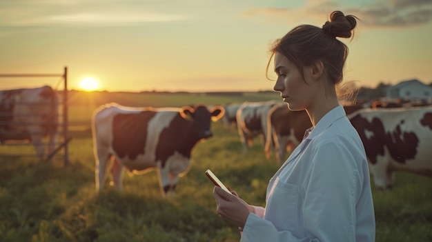 Free photo view of woman working on the animal farming field to celebrate labour day for women