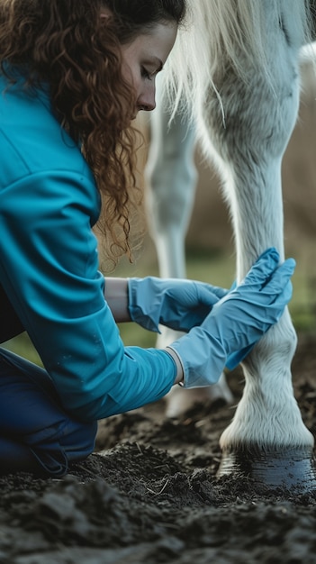 Free Photo view of woman working on the animal farming field to celebrate labour day for women