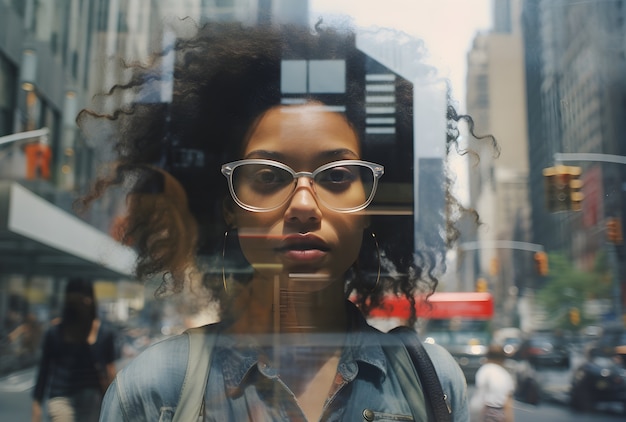 Free photo view of women through glass in new york city