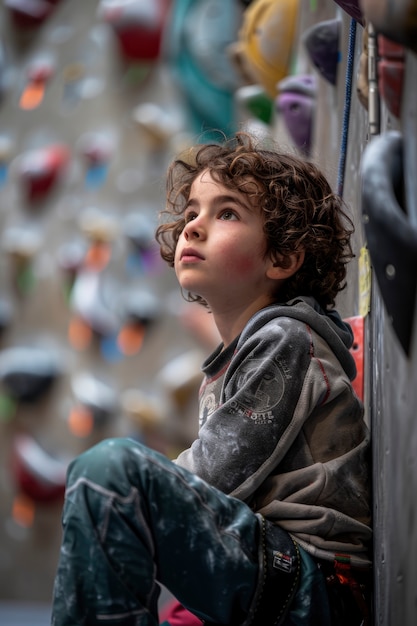 Free photo view of young person practicing rock climbing sport