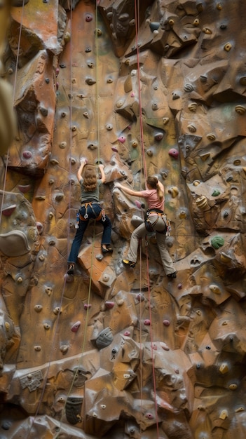 View of young person practicing rock climbing sport