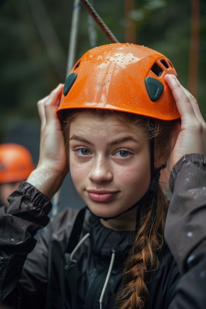 Free Photo view of young person practicing rock climbing sport