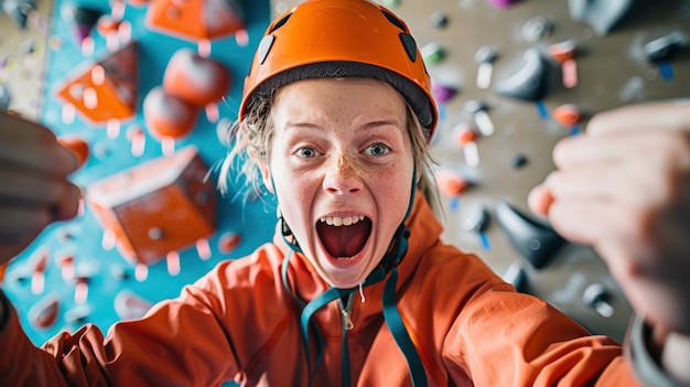 Free photo view of young person practicing rock climbing sport