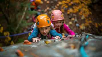 Free photo view of young person practicing rock climbing sport