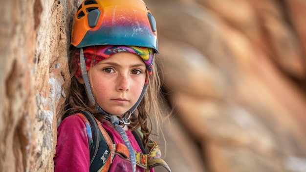 View of young person rock climbing and practicing bouldering training