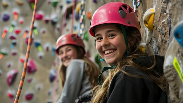 Free Photo view of young person rock climbing and practicing bouldering training