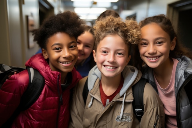 View of young students attending school