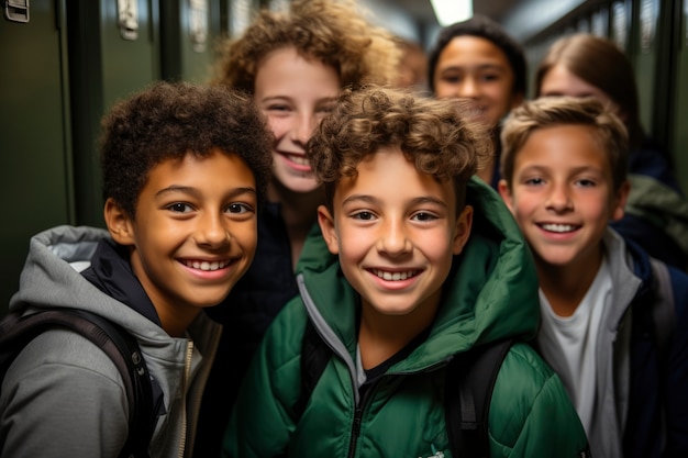 View of young students attending school