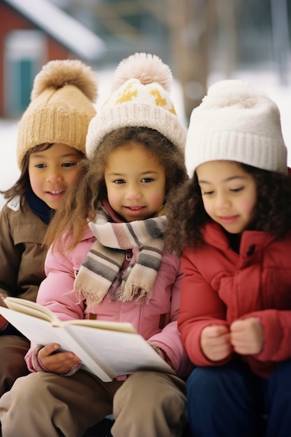 Free photo view of young students attending school