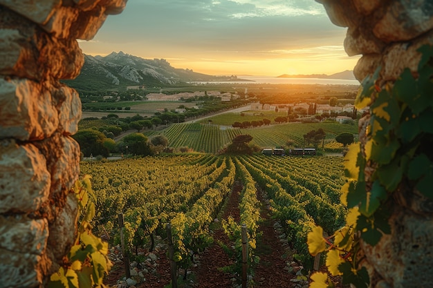 Vineyard landscape with nature and grapevines