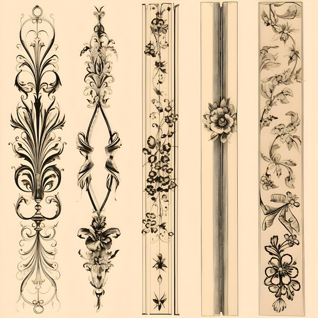 Free Photo vintage baroque ornament elements for design collection of hand drawn illustrations