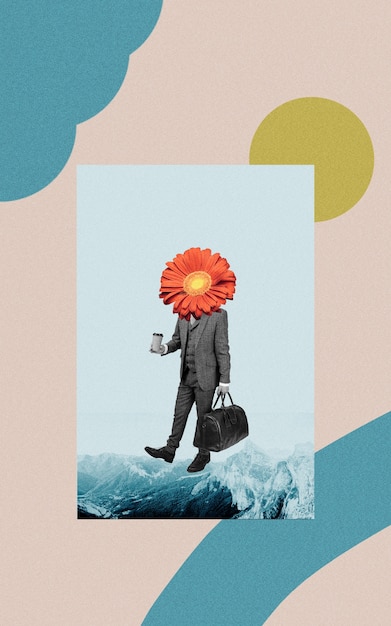 Free Photo vintage collage of man with flower head